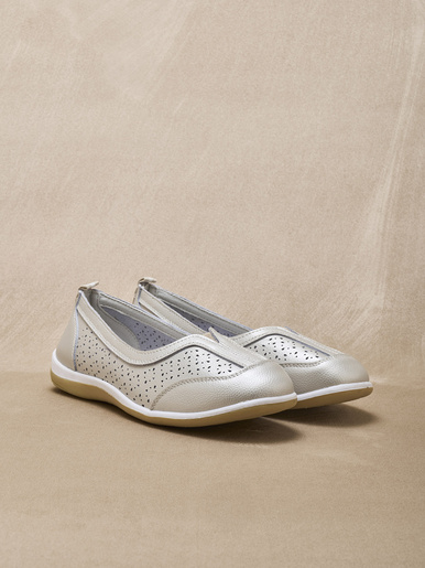 Ballerines dessus cuir perforé - Pédiconfort - Beige