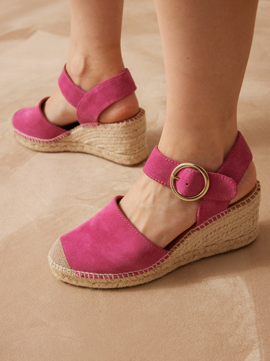 Sandales cuir velours - Pédiconfort - Fuchsia