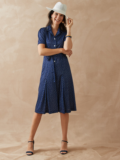Robe classique col tailleur - Daxon - Imprimé bleu