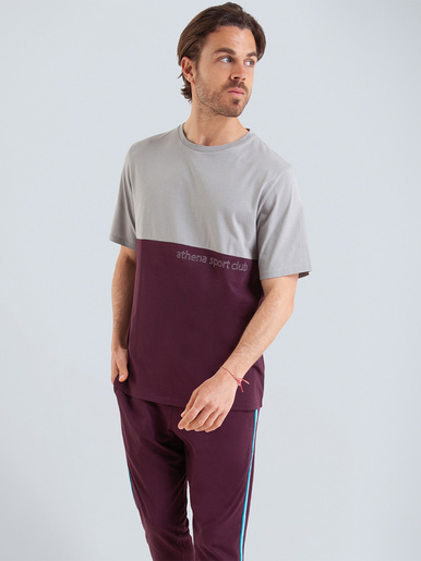 Pyjama CLUB manches courtes - Athéna - Gris/rouge