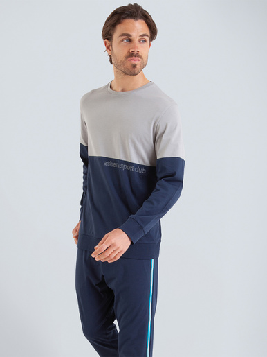 Pyjama CLUB col rond - Athéna - Bleu/gris
