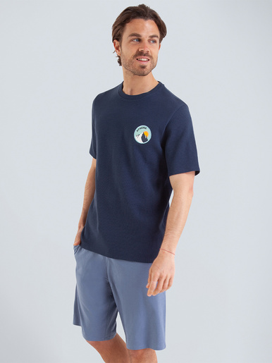 Pyjashort ATHENA WAFFLE court col rond - Athéna - Bleu/gris
