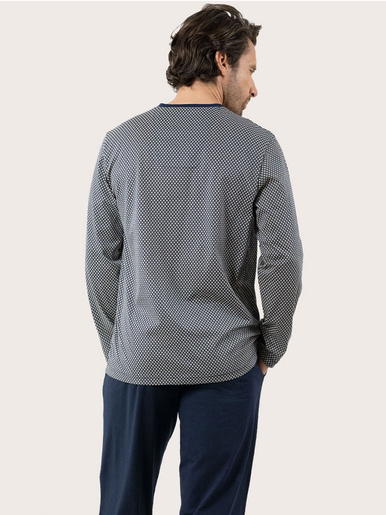 Pyjama col V COTON MERCERISE - Eminence - Marine