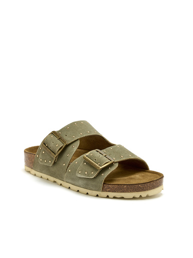 Mules cuir velours à boucles