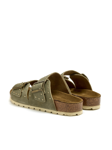 Mules cuir velours à boucles
