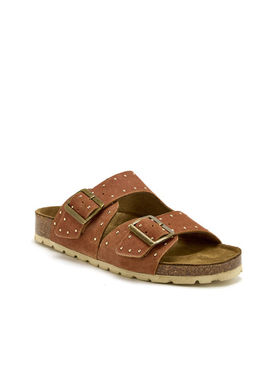 Mules cuir velours à boucles