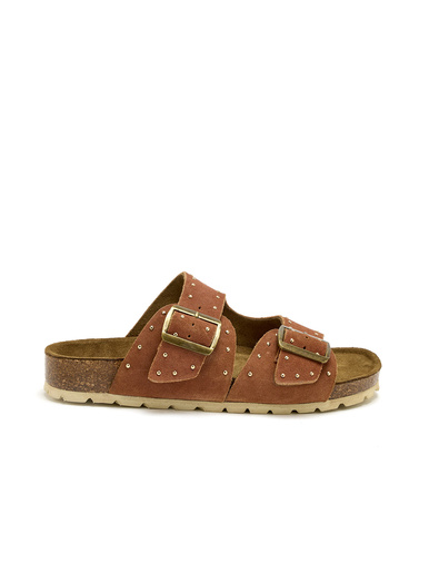 Mules cuir velours à boucles