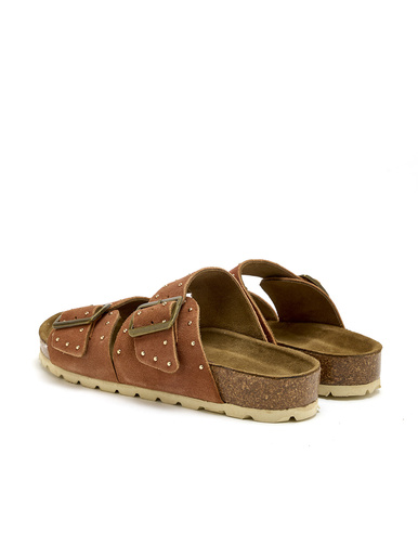 Mules cuir velours à boucles