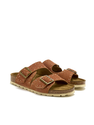 Mules cuir velours à boucles