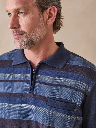 Pull polo zippé avec laine