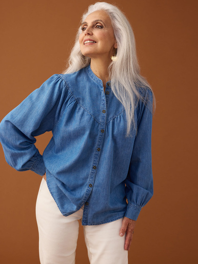 Blouse en denim fluide - Daxon - Bleu