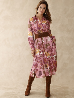 Robe Longue Femme Manches Longues - Imprimé Fleuri, Coupe Décontractée - Pour Automne/hiver, Occasions Casual - 1