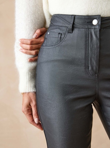 Pantalon enduit taille haute