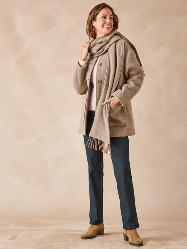 Manteau court écharpe amovible