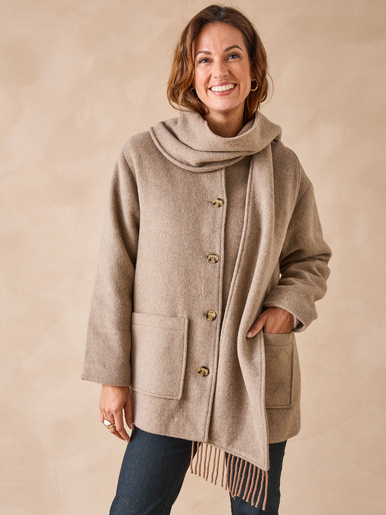 Manteau court écharpe amovible