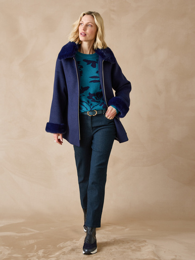 Manteau court coupe ample - Daxon - Marine