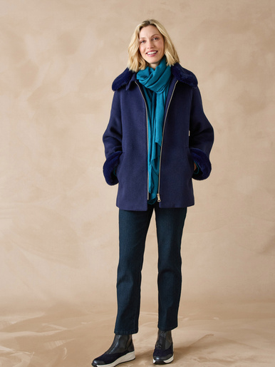 Manteau court coupe ample - Daxon - Marine