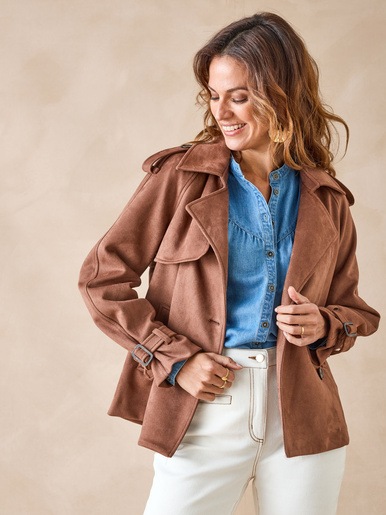 Veste style trench en suédine