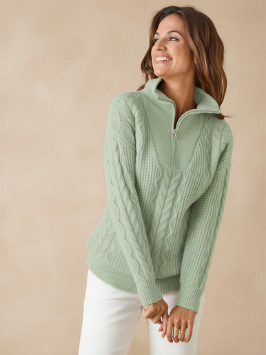 Pull en maille fantaisie col zippé