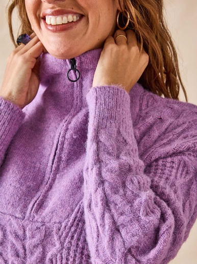 Pull en maille fantaisie col zippé