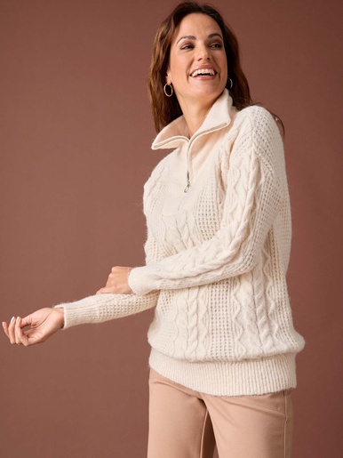 Pull en maille fantaisie col zippé