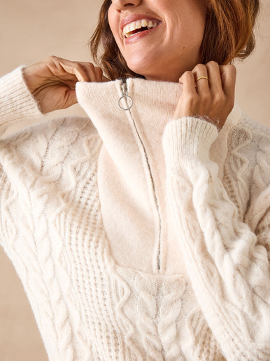 Pull en maille fantaisie col zippé