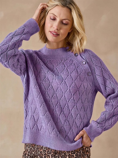 Pull maille fantaisie col montant