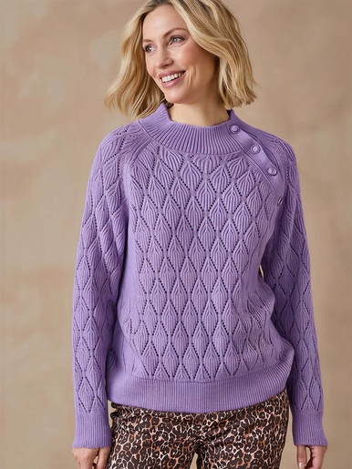 Pull maille fantaisie col montant