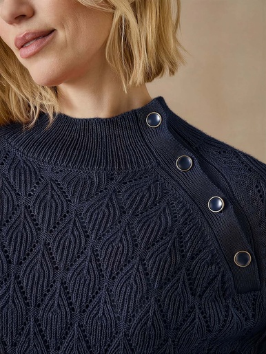 Pull maille fantaisie col montant