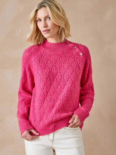Pull maille fantaisie col montant