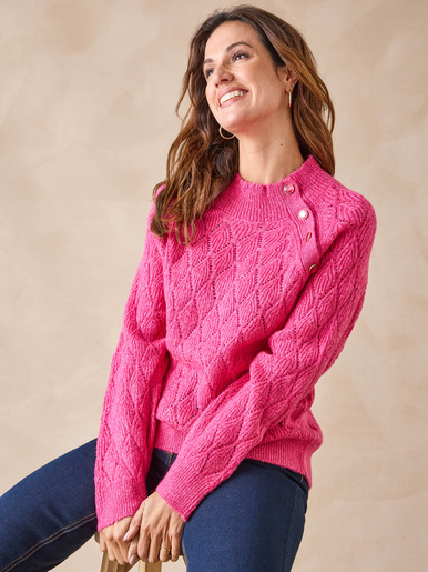 Pull maille fantaisie col montant