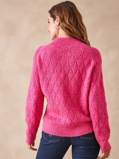 Pull maille fantaisie col montant