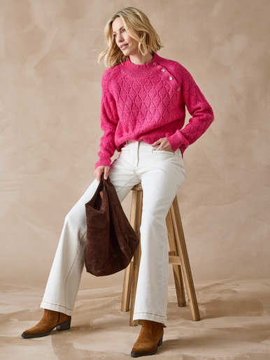 Pull maille fantaisie col montant