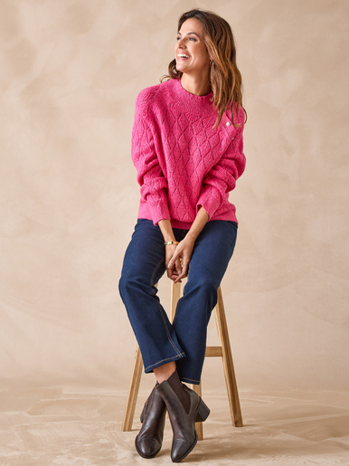 Pull maille fantaisie col montant