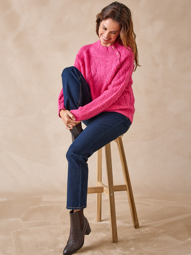 Pull maille fantaisie col montant