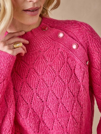 Pull maille fantaisie col montant