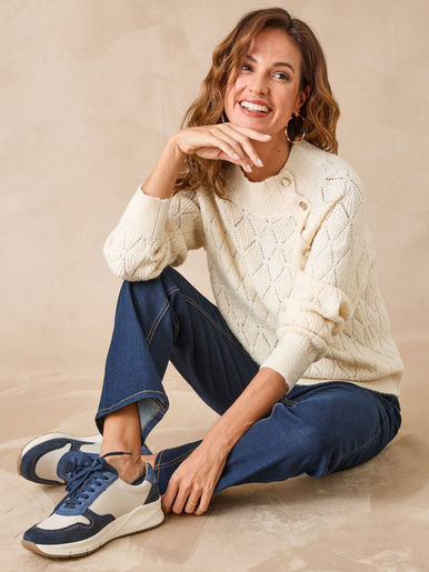 Pull maille fantaisie col montant