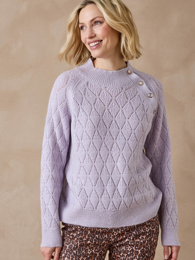 Pull maille fantaisie col montant