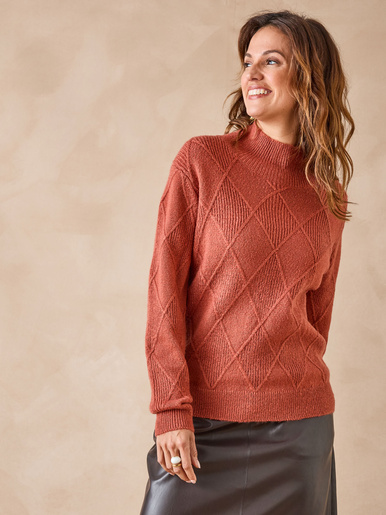 Pull géométrique col montant - Daxon - Noisette