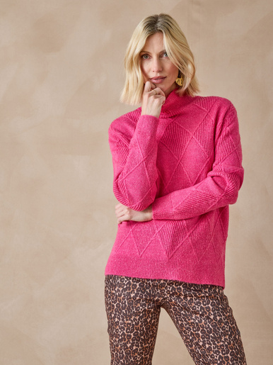 Pull géométrique col montant - Daxon - Fucshia