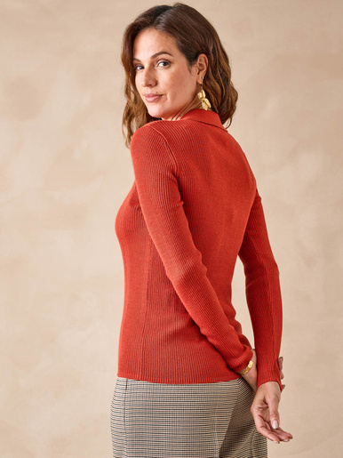 Pull col polo 50% laine mérinos - Daxon - Potiron