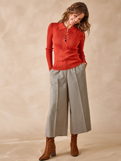 Pull col polo 50% laine mérinos - Daxon - Potiron