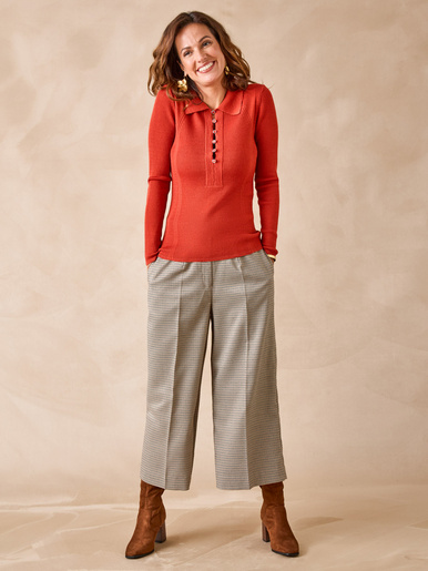 Pull col polo 50% laine mérinos - Daxon - Potiron