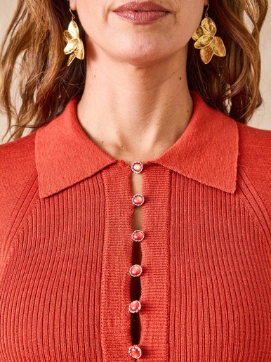Pull col polo 50% laine mérinos - Daxon - Potiron