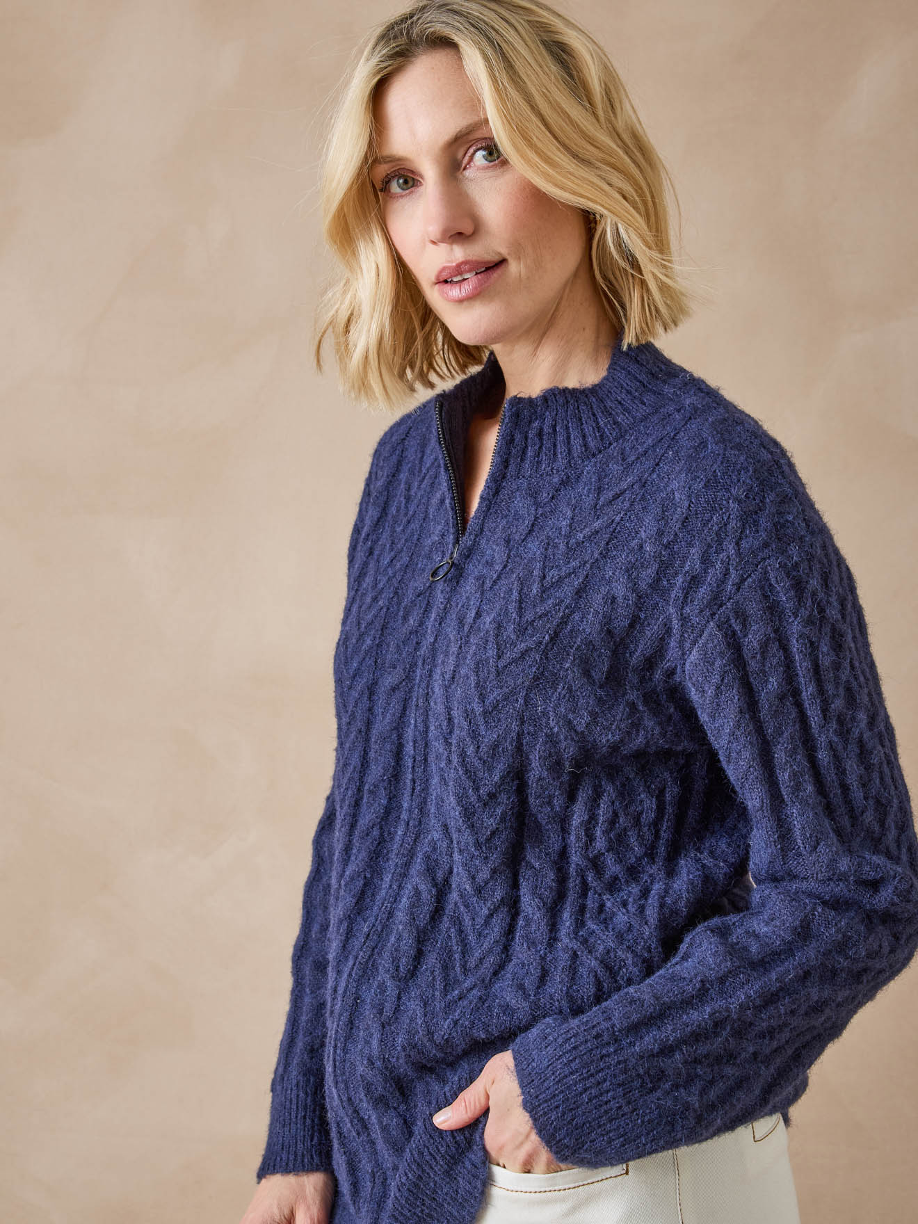 Gilet zippé col montant avec laine - Daxon - Marine