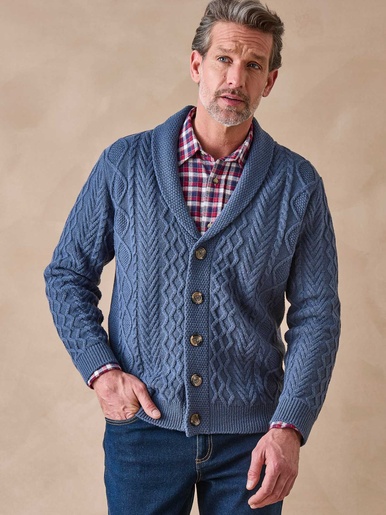 Gilet torsadé col châle avec laine - Daxon - Bleu