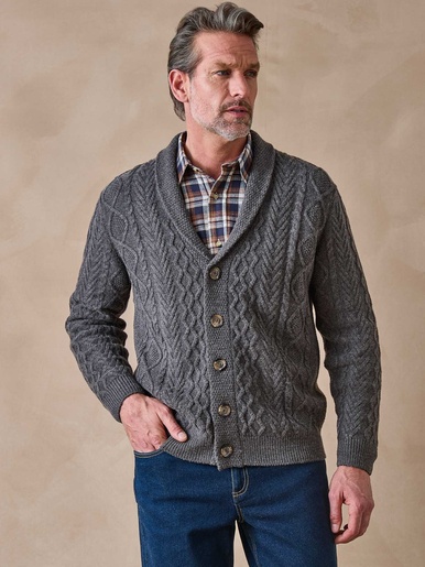 Gilet torsadé col châle avec laine - Daxon - Gris anthracite