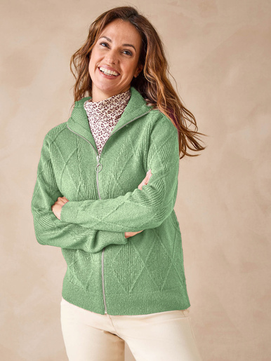 Gilet géométrique col camionneur zippé - Daxon - Vert