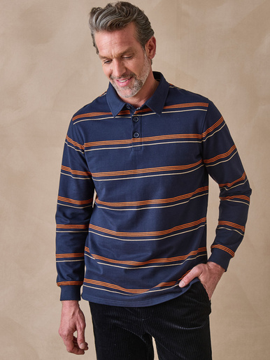 Polo manches longues - Daxon - Marine + orange