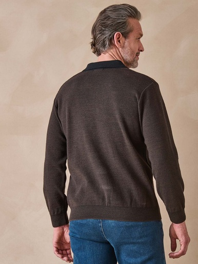 Pull col polo zippé avec laine
